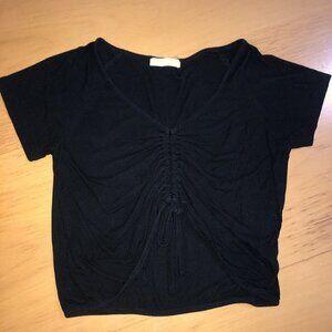 Romwe Women's Short Sleeve solid black Tee Crew Neck Shirt Crop Top Size SMALL